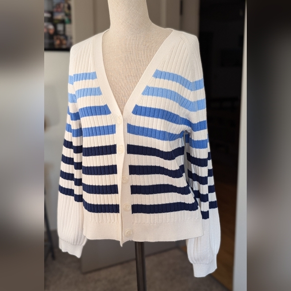 Talbots Balloon Breton Stripe Cardigan - Picture 4 of 7